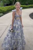 A Line Sweetheart Floral Print Long Prom Dress Formal Evening Dress OK1409
