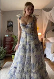 A Line Sweetheart Floral Print Long Prom Dress Formal Evening Dress OK1409