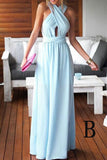 Sheath/Column V-neck Chiffon Floor-length Ruffles Blue Backless Sexy Prom Dress OK182