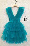 A Line Hot Pink V Neck Tiered Homecoming Dress Sweet Tulle Short Cocktail Party Dress OK1536