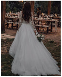 Graceful A-line Ivory Long Sleeves Tulle Appliques Lace Wedding Dresses OKV32