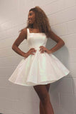 Cute Shiny White A-line Short Homecoming Dress with Square Neckline OK1474