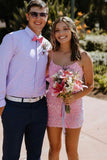 Spaghetti Straps Pink Sequins Bodycon Homecoming Dress Sweet 16 Dress OK1477