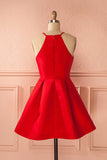 Short Straps Red Simple Satin Cheap Homecoming Dresses for Girls OK235