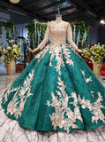 Long Sleeves Ball Gown Wedding Dress Appliqued Beading Quinceanera Dress OKR12