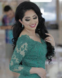 Elegant Long Sleeves V-neck Green Lace Mermaid Prom Dress New OK667