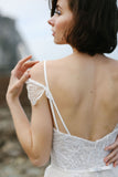 Ivory Long Lace Spaghetti Straps Sweep/Brush Train Beach Wedding Dresses Bridal Gown OK922