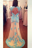 Lace Beading Mermaid Open Back Long Sleeves Modest Prom Dress K100