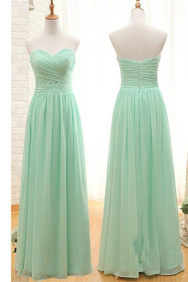 Simple Sweetheart Long Chiffon Mint Green Bridesmaid Prom Dress K107
