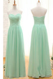 Simple Sweetheart Long Chiffon Mint Green Bridesmaid Prom Dress K107