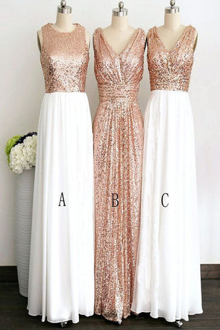 Rose Gold Long Elegant Pretty White Chiffon Charming Bridesmaid Dress K110