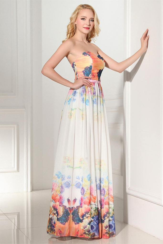 Newest Beautiful Cheap Sweetheart Printed Chiffon Prom Dresses K118
