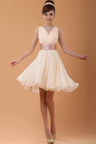 Pretty V-neck Short Chiffon Simple Homecoming Dresses K130