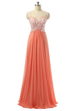 Beautiful Coral Chiffon White Lace Long Prom Dress With Straps K147