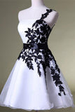 Black Lace And White Skirt One Shoulder Beautiful Short Homecoming Dress K163