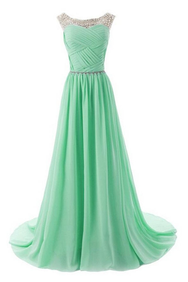 Real Beautiful Mint Long Chiffon Beading Elegant Prom Dress K172