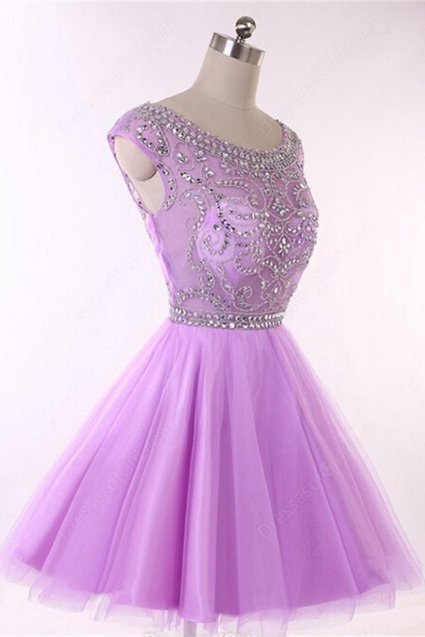 Sparkly Pretty Beading Short Tulle Homecoming Dresses With Flower Type K179