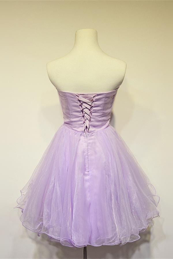 Purple Strapless High Low Beaded Lace Up Elegant Homecoming Dress K181