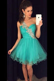 One Shoulder Pretty Teal Short Handmade Homecoming Dress K193