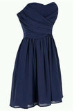 Simple Navy Blue Short Chiffon Homecoming Dress Bridesmaid Dresses K198