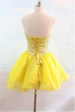 Sweetheart Beaded Yellow Short Handmade Cute Homecoming Dress K206