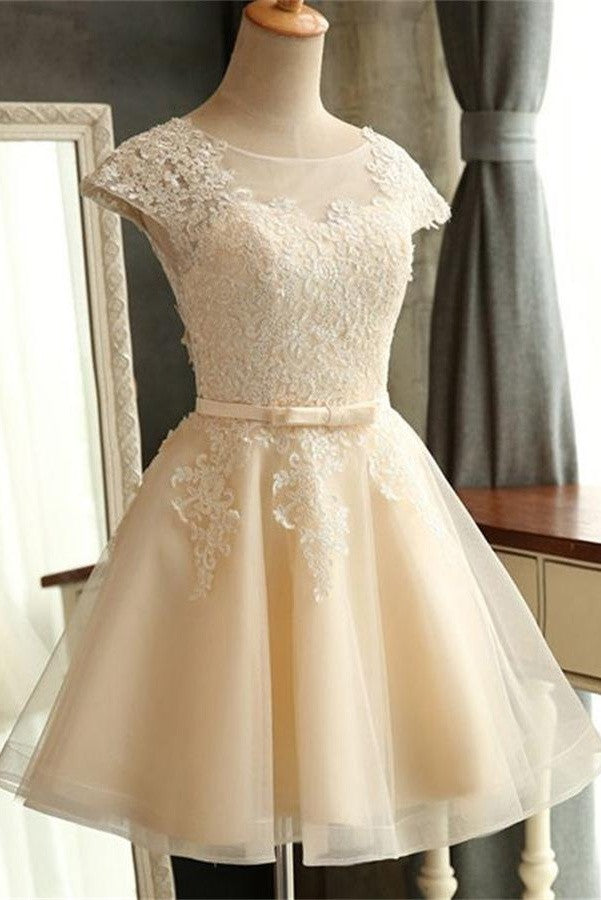 Beautiful Short Sleeves Lace Tulle Classy Homecoming Dress K357