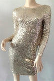 Long Sleeves Sequin Shiny Short Open Back Homecoming Dress K358