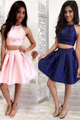 Simple 2 Pieces Short Handmade Pink Royal Blue Homecoming Dress K386