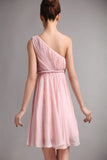 Simple One Shoulder Short Chiffon Cheap Bridesmaid Homecoming Dress K49