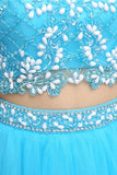 Light Blue Beaded Open Back Short Tulle Homecoming Dress K577