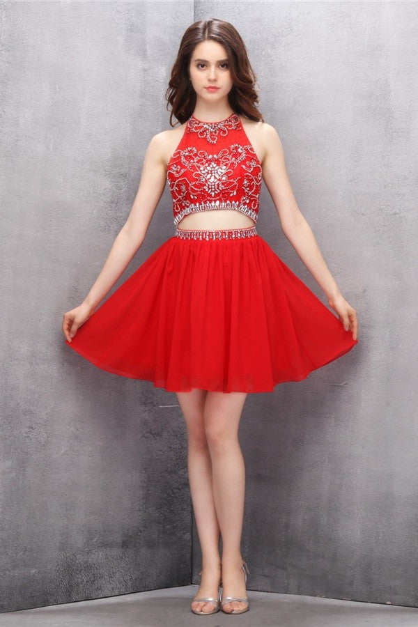 Close Back Red Two Pieces A-line Homecoming Dress K580
