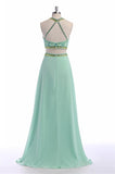 Pretty Mint Green Long Chiffon Beading Backless Prom Dress With Spaghetti K77