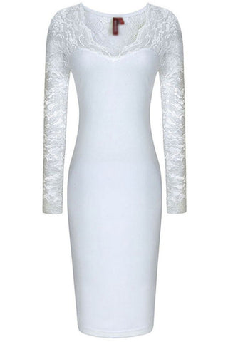 Simple Long Sleeves White Lace Elegant Charming Pretty Prom Dress K85