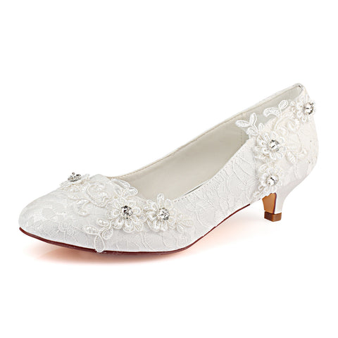 Ivory Wedding Shoes with Lace Applique, Unique Woman Shoes L-922