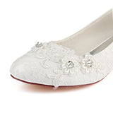 Ivory Wedding Shoes with Lace Applique, Unique Woman Shoes L-922