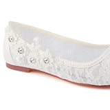 Ivory Flat Lace Wedding Shoes with Crystals, Fashion Woman Party Shoes L-931