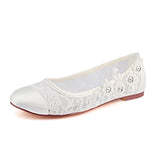 Ivory Flat Lace Wedding Shoes with Crystals, Fashion Woman Party Shoes L-931