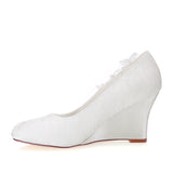Ivory Wedge Lace Wedding Shoes with Beading, Charming Woman Shoes L-932