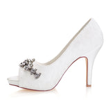 Ivory High Heels Lace Wedding Shoes with Rhinestones, Fashion Wedding Party Shoes L-935