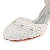 Ivory Ankle Straps Wedding Shoes with Rhinestones, Lace Wedding Party Shoes L-938