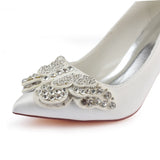 Ivory High Heels Wedding Shoes with Rhinestones, Cheap Satin Wedding Party Shoes L-940