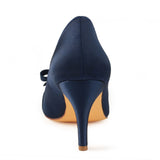 Dark Blue High Heels Wedding Shoes with Bowknot, Fashion Satin Formal Party Shoe L-942