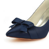 Dark Blue High Heels Wedding Shoes with Bowknot, Fashion Satin Formal Party Shoe L-942