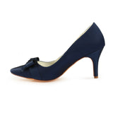 Dark Blue High Heels Wedding Shoes with Bowknot, Fashion Satin Formal Party Shoe L-942