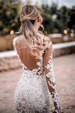 Lace Mermaid Backless Long Sleeves See Through Wedding Dress Bridal Gown OK1140