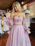 Light Purple Floral Lace Prom Dresses, A Line Tulle Formal Evening Dresses OK2005