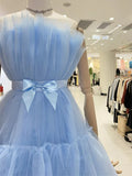 Lovely A Line Short Blue/Burgundy Tulle Prom Homecoming Dresses with Bow OK1747