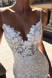 Spaghetti Straps Backless Mermaid Lace Wedding Dress With Appliques OK1112