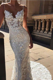 Spaghetti Straps Backless Mermaid Lace Wedding Dress With Appliques OK1112