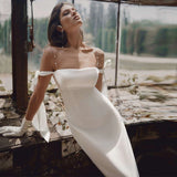 Chic Sheath Ankle Length Illusion Wedding Dress Simple Vintage Bridal Gowns OKV52